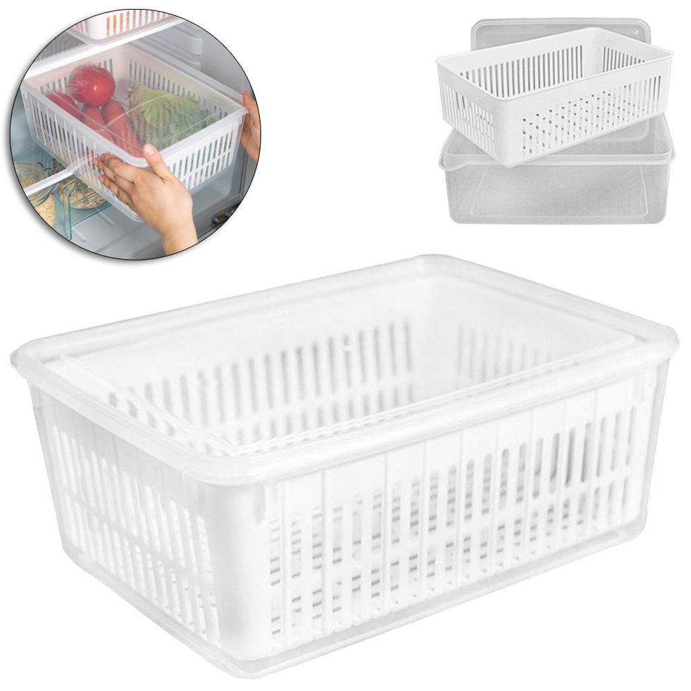 POTE ORGANIZADOR DE PLASTICO RETANGULAR COM ESCORREDOR + TAMPA 23X16X8CM