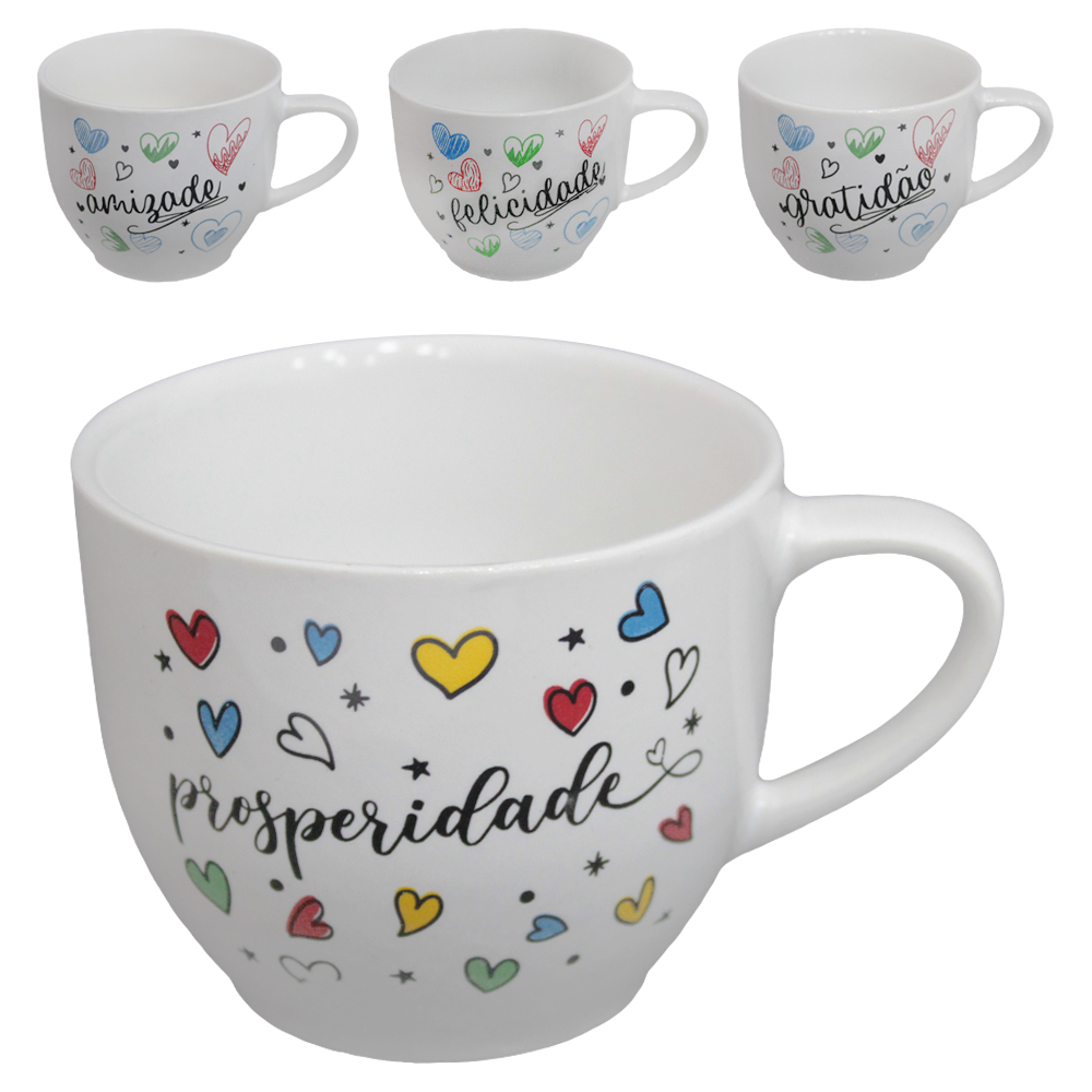 XICARA DE PORCELANA PARA CHA FRASES 170ML