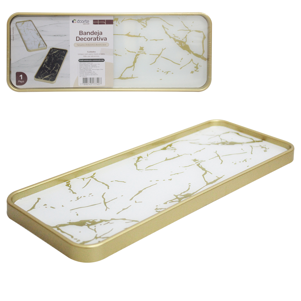 BANDEJA DE PLASTICO COM FUNDO MARMORE RETANGULAR DECORATIVA DECOR 29,8X11,8X1,5CM
