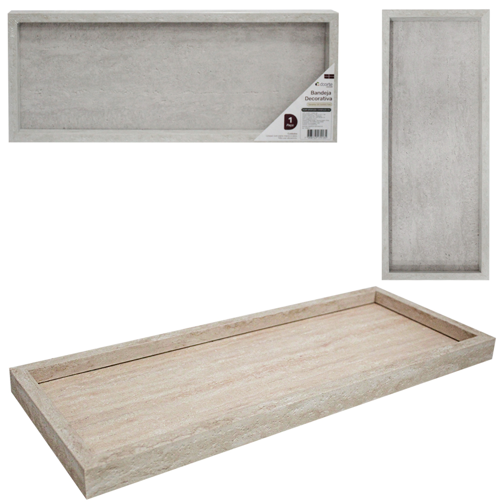 BANDEJA DE CALCARIO COM FUNDO DE VIDRO RETANGULAR DECORATIVA DECOR 41,7X16,7X2,5CM