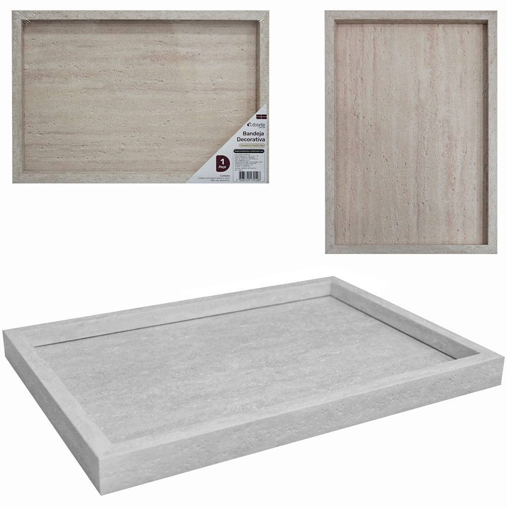 BANDEJA DE CALCARIO COM FUNDO DE VIDRO RETANGULAR DECORATIVA DECOR 31,7X21,7X2,5CM