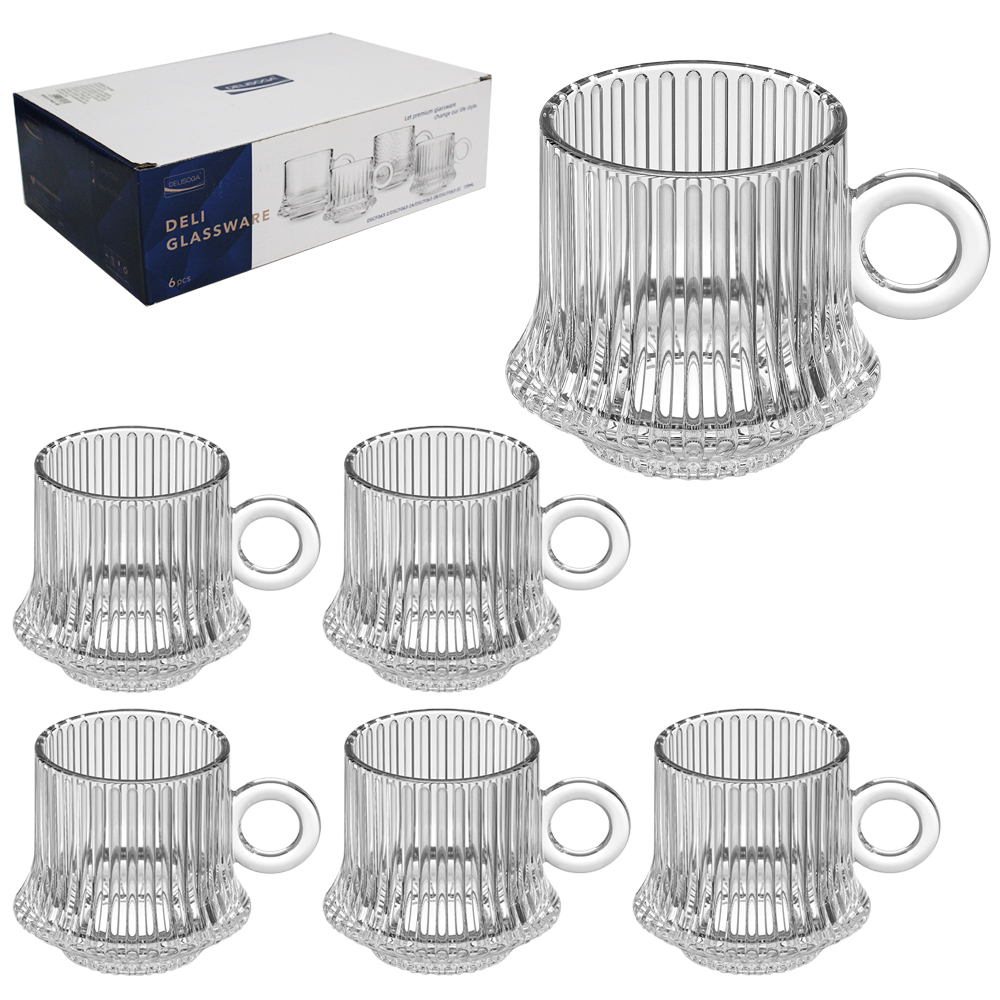 JOGO DE CANECA XICARA DE VIDRO PARA CHA DELI GLASSWARE COM 6 PECAS 170ML