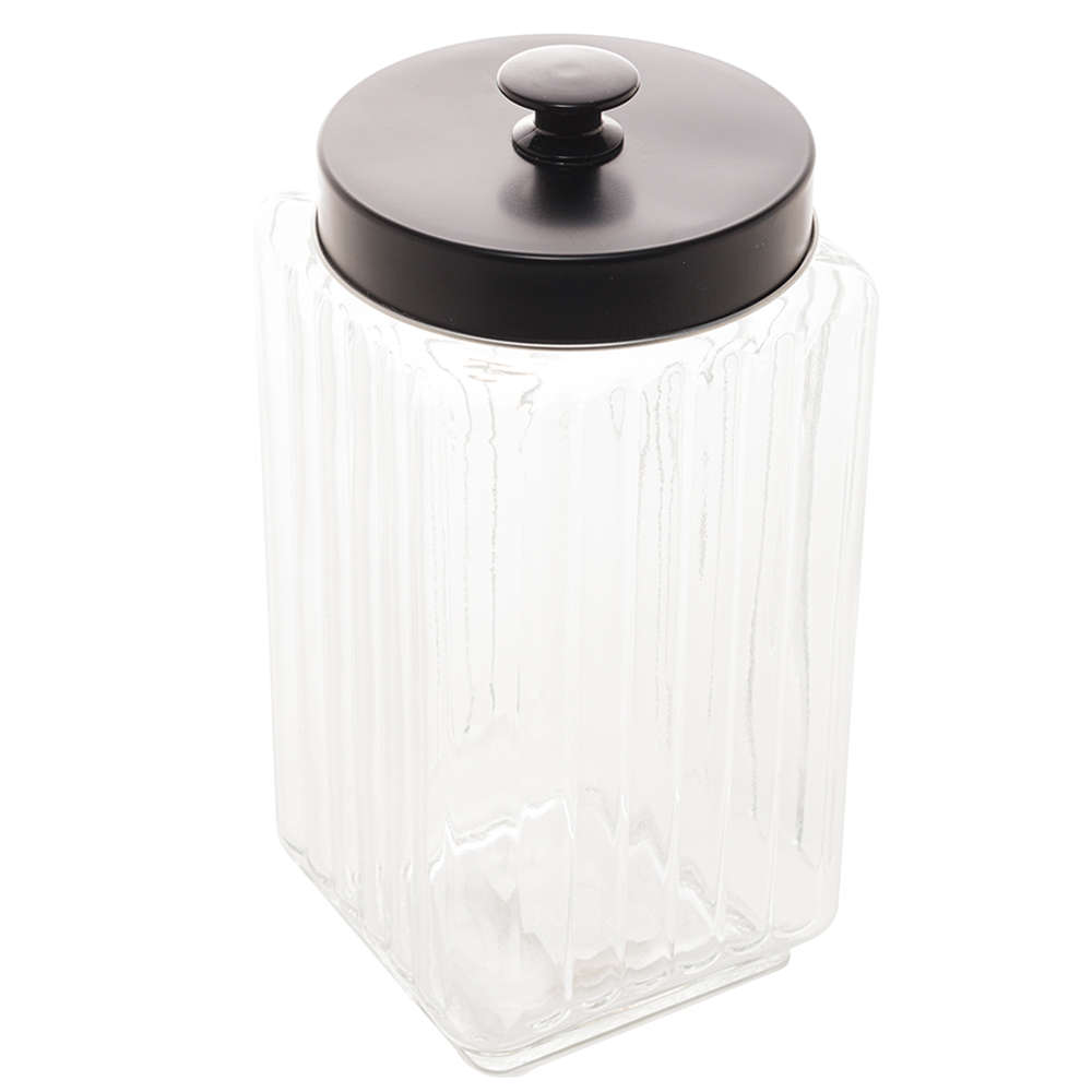 POTE DE VIDRO QUADRADO PARA MANTIMENTOS COM TAMPA DE METAL PRETA VEGAS 2,3L