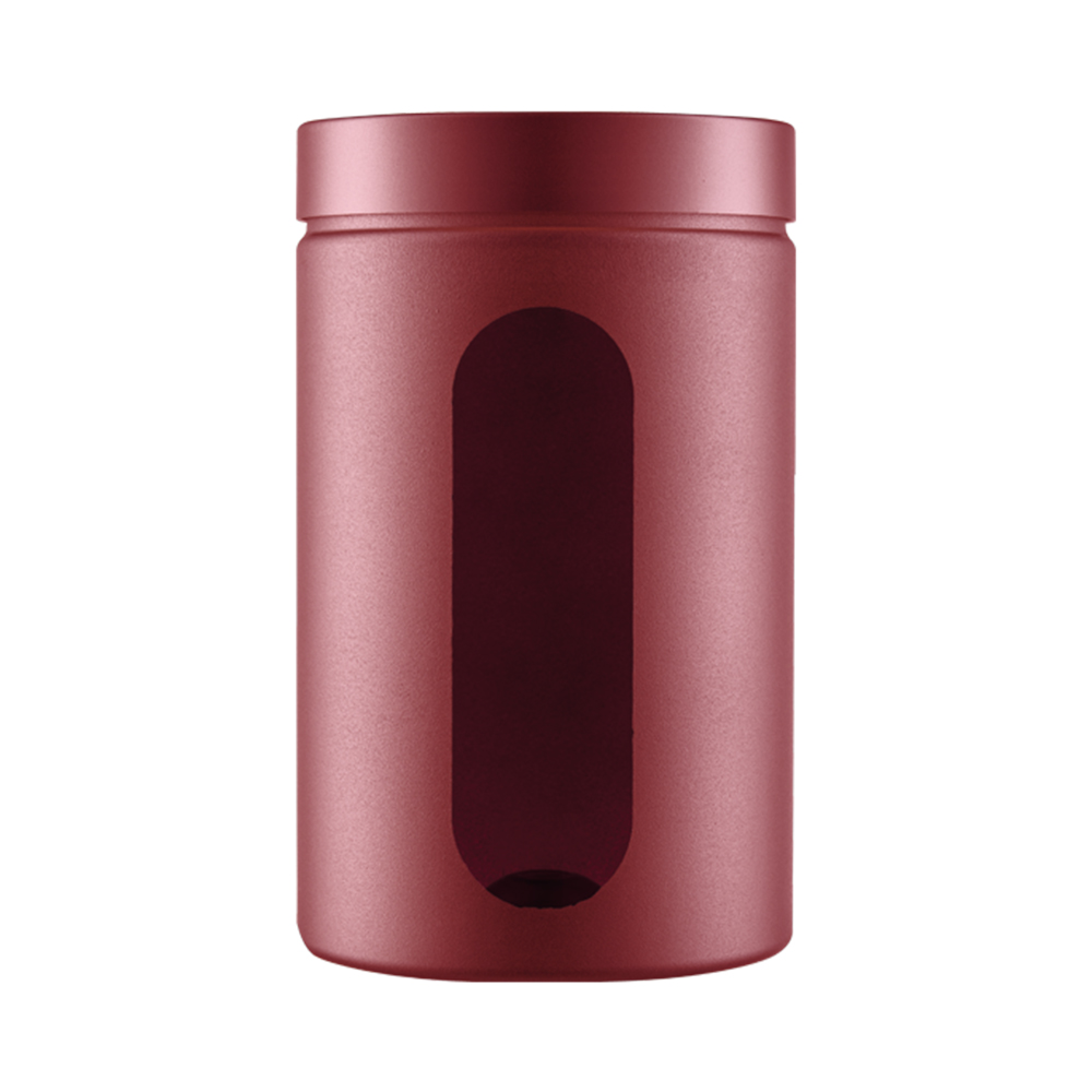 POTE DE PLASTICO REDONDO COM VISOR + TAMPA DE ROSCA METALIZADO CEREJA 1500ML