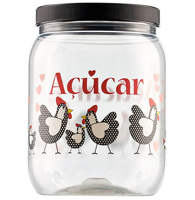 POTE DE PLASTICO REDONDO GALINHA ACUCAR COM TAMPA DE ROSCA 1700ML 