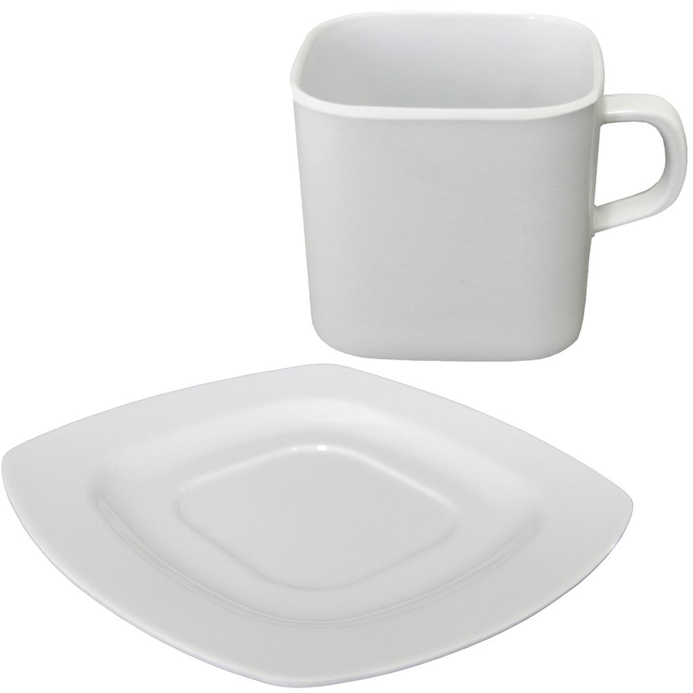 XICARA DE MELAMINA QUADRADA COM PIRES BRANCO LIGHT 250ML