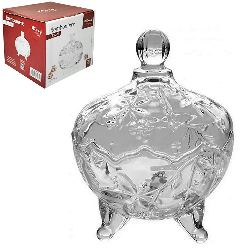 BOMBONIERE DE VIDRO COM PE E TAMPA ROYAL 260ML 12X11CM DE Ø 