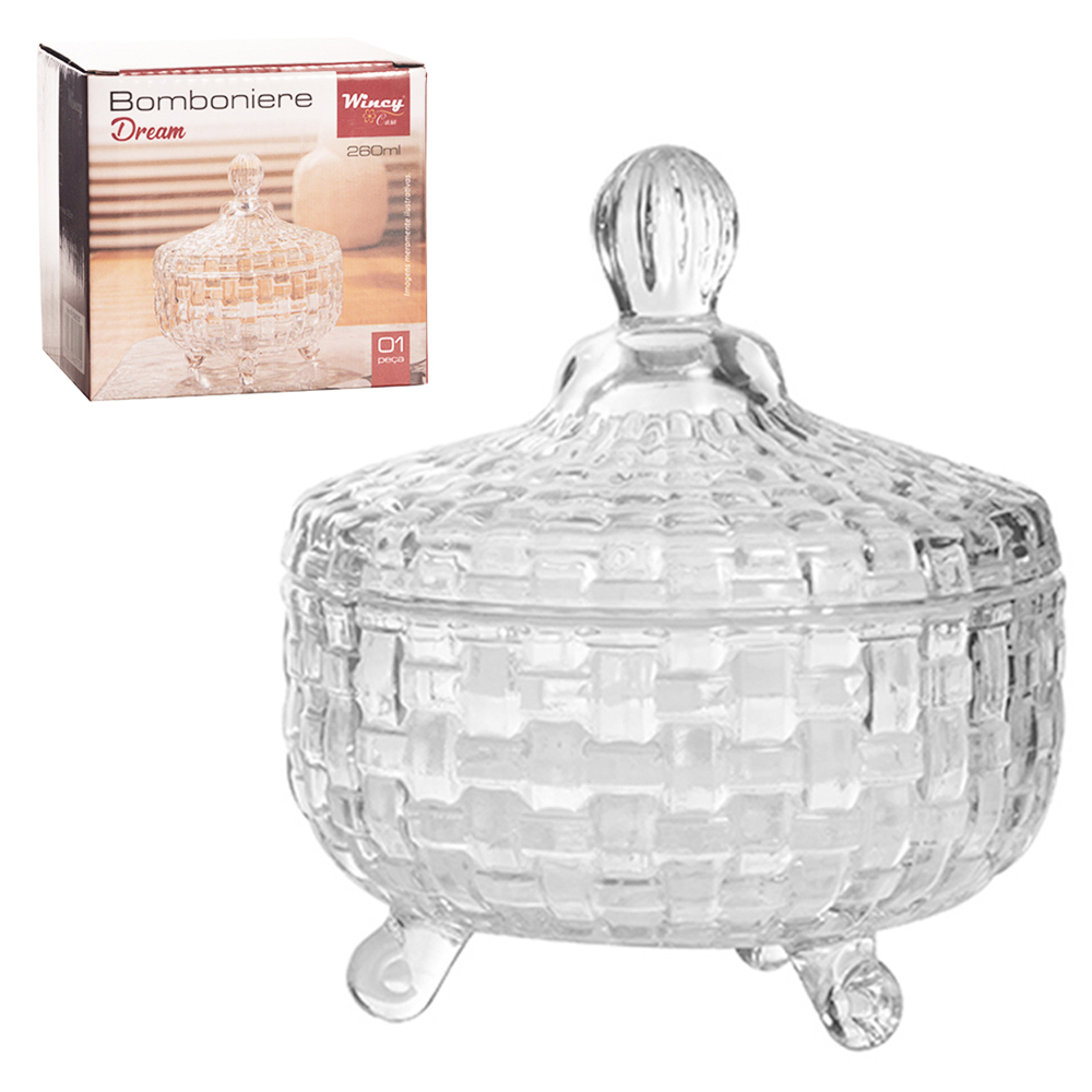 BOMBONIERE DE VIDRO COM PE E TAMPA DREAM 260ML 10,3X10,3CM DE Ø
