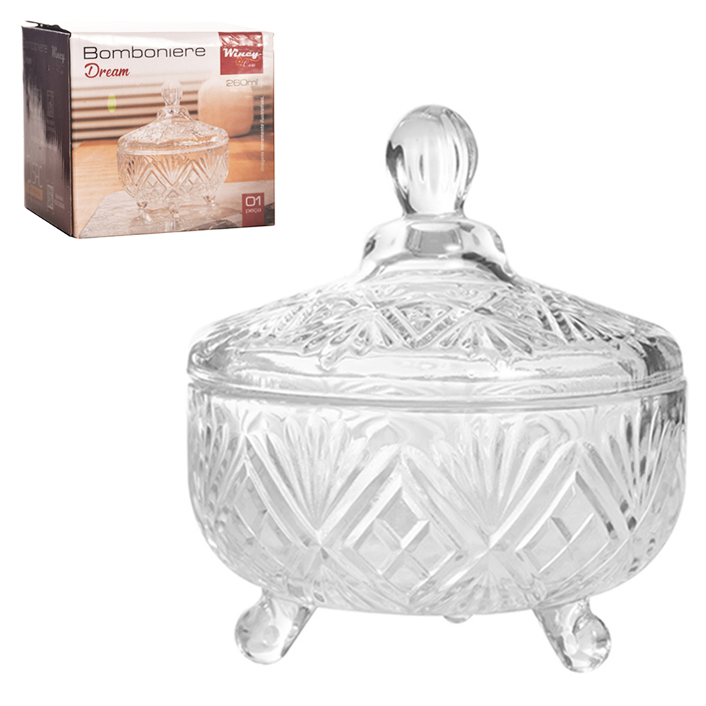 BOMBONIERE DE VIDRO COM PE E TAPA DREAM 260ML 10,3X10,03CM DE Ø