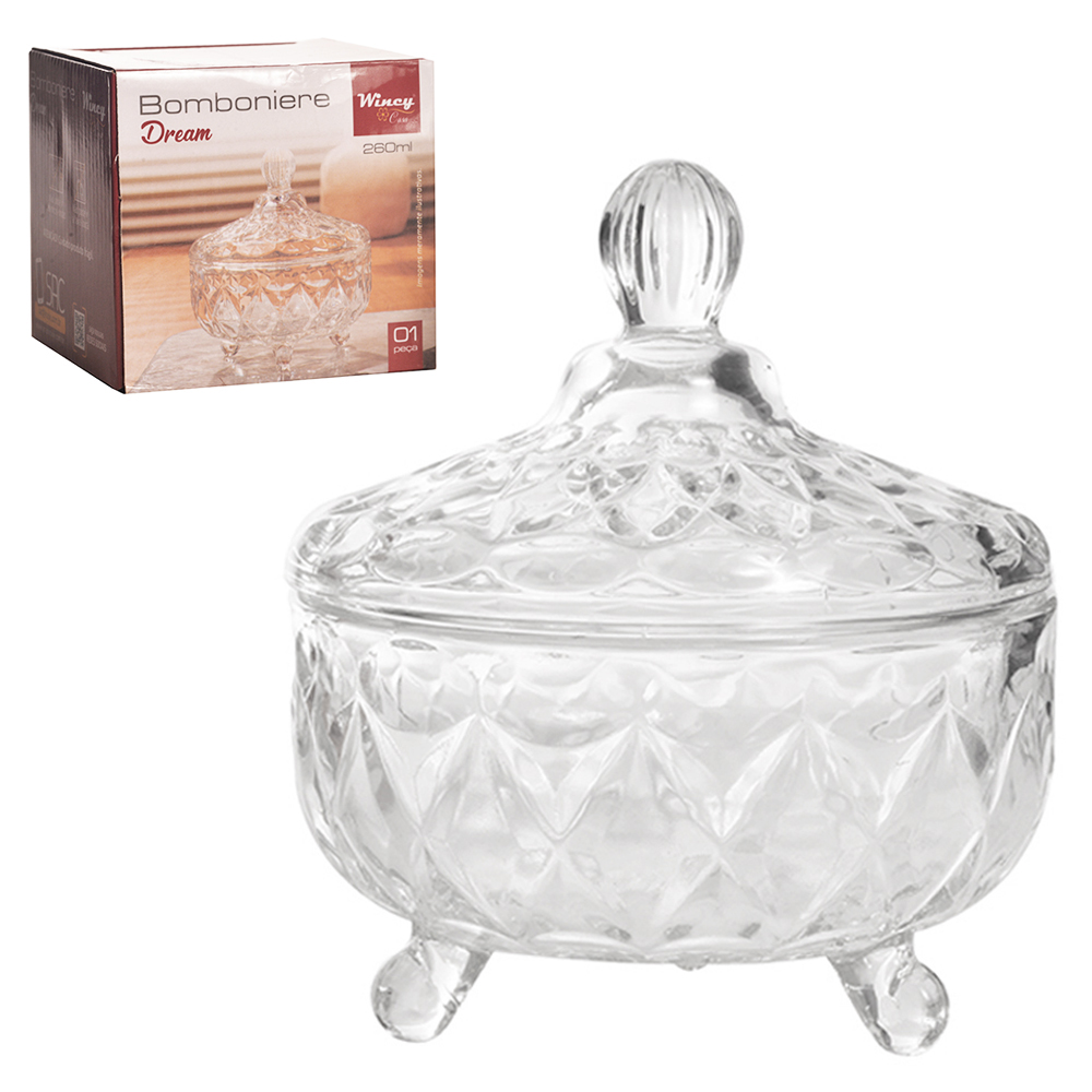 BOMBONIERE DE VIDRO COM PE E TAMPA DREAM 260ML 10,3X10,3CM DE Ø