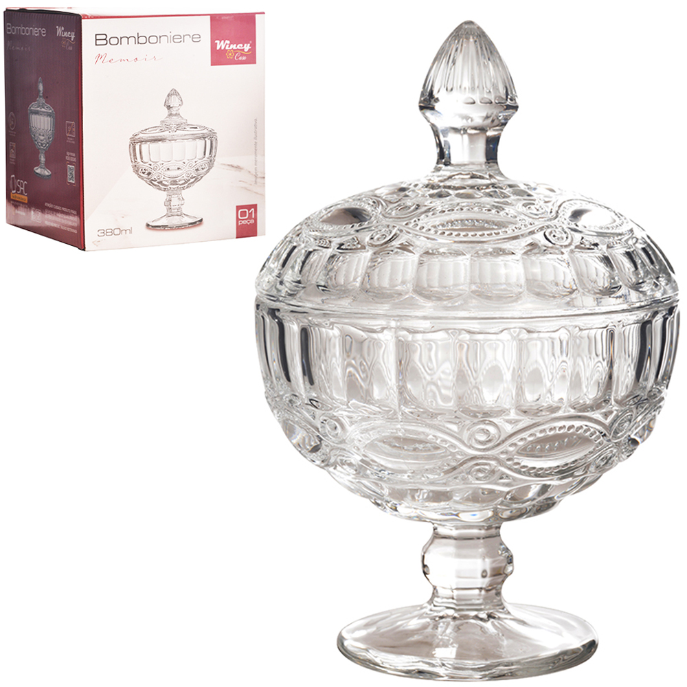 BOMBONIERE DE VIDRO COM PE E TAMPA MEMOIR 380ML 18X12CM DE Ø