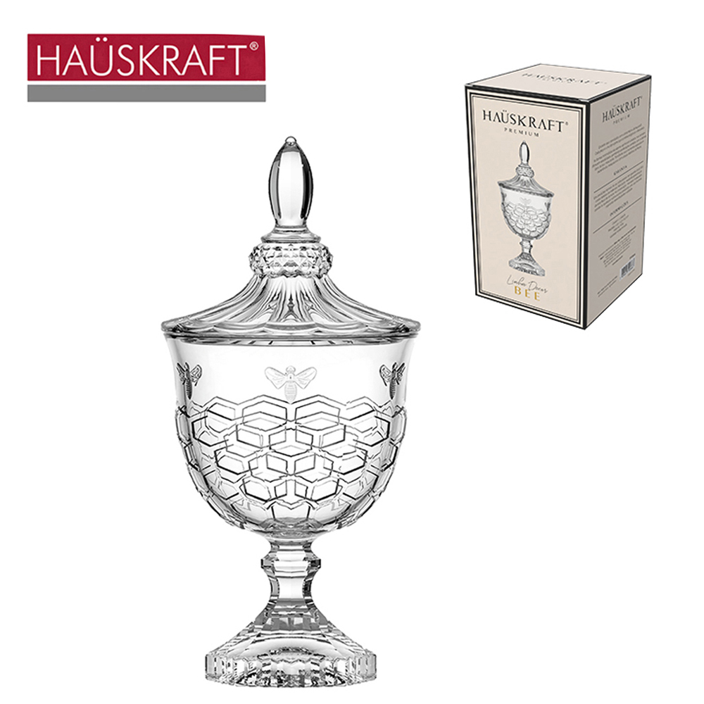 BOMBONIERE DE VIDRO ABELHA COM PE E TAMPA LINHA DECOR BEE HAUSKRAFT PREMIUM 24,5X11,5CM DE Ø