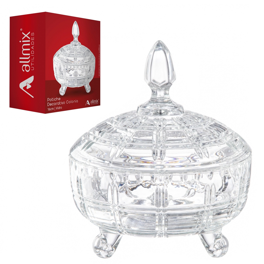 BOMBONIERE DE VIDRO COM PE E TAMPA ROMA 18,3X16CM DE Ø