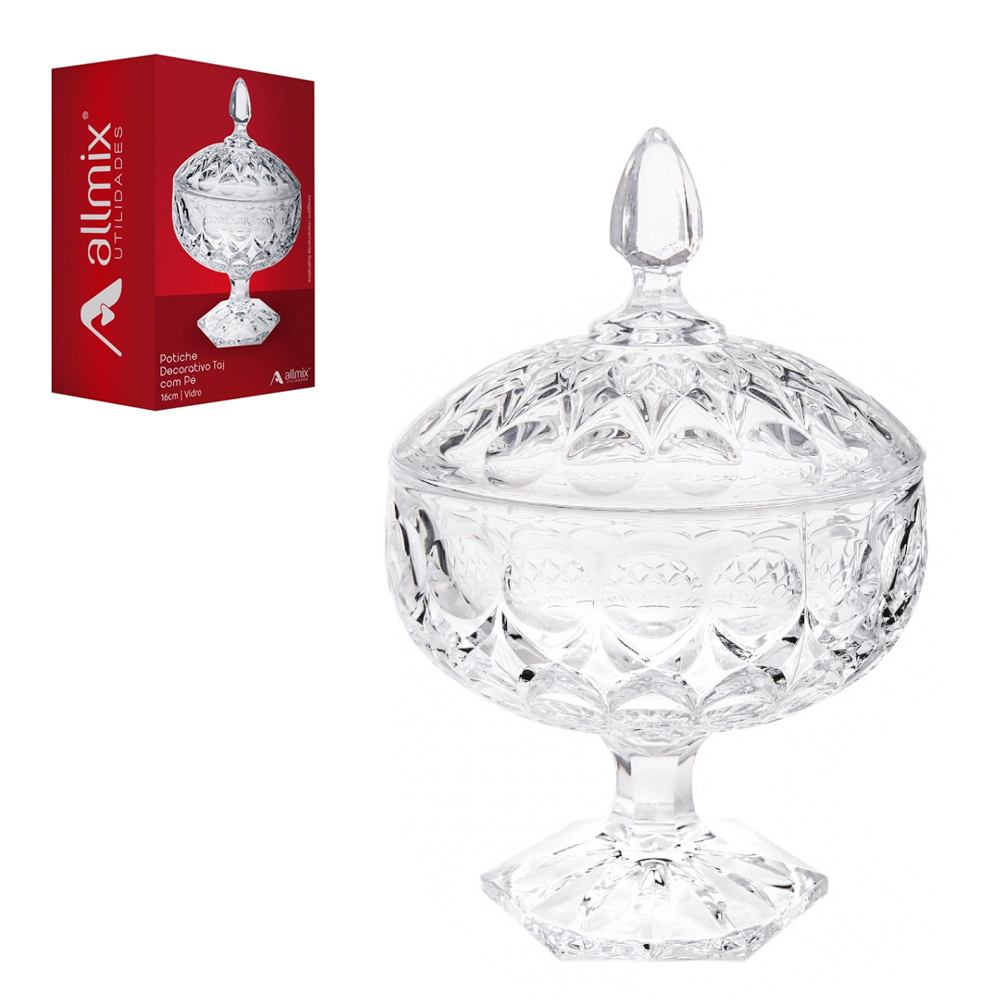 BOMBONIERE DE VIDRO COM PE E TAMPA TAJ 24,5X16CM DE Ø