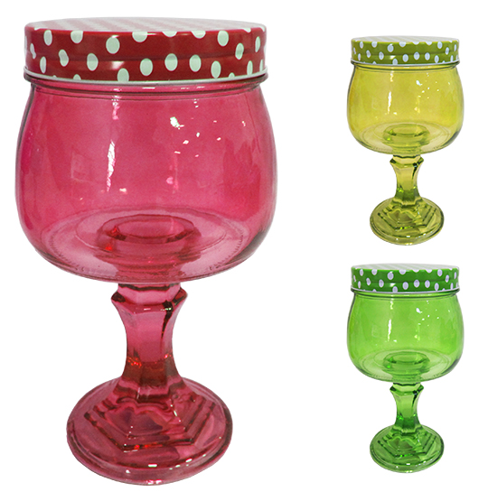 BOMBONIERE DE VIDRO TRANSCOLOR COM PE E TAMPA DE METAL POA 500ML 18,5X11,2CM DE Ø 