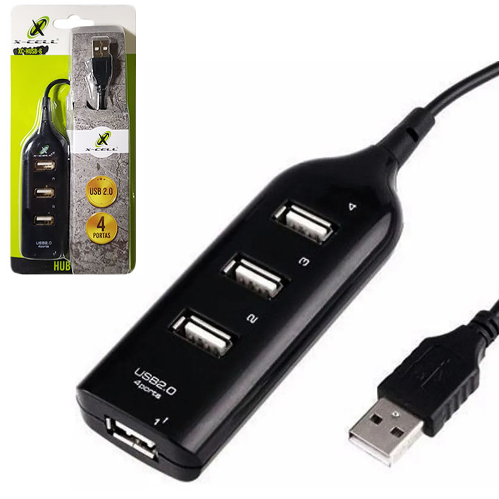 ADAPTADOR USB HUB 2.0 COM 4 PORTAS X-CELL