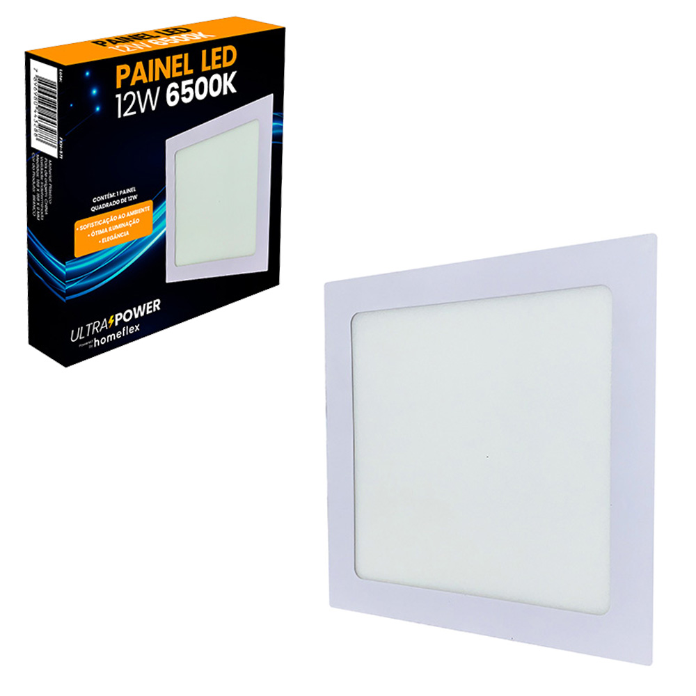 LUMINARIA PAINEL QUADRADO EMBUTIR LED 12W 6500K BRANCA BIVOLT 16,7CM HOMEFLEX