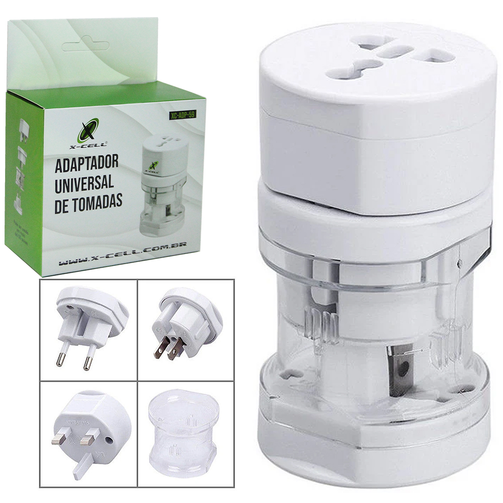 ADAPTADOR UNIVERSAL DE TOMADAS BIVOLT 4 PECAS X-CELL
