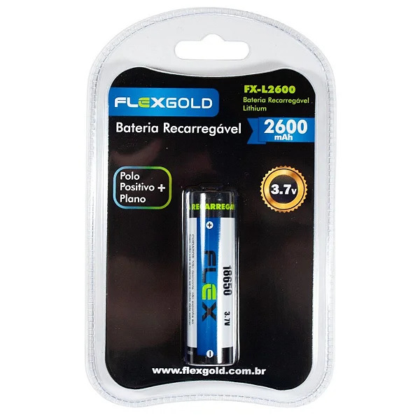 BATERIA 18650 DE LITHIUM RECARREGAVEL 3.7V FLEX GOLD