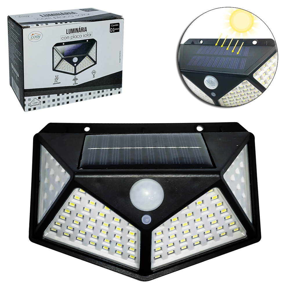 LANTERNA LUMINARIA RECARREGAVEL PAINEL SOLAR COM SENSOR AUTOMATICO 13,5X9,5CM