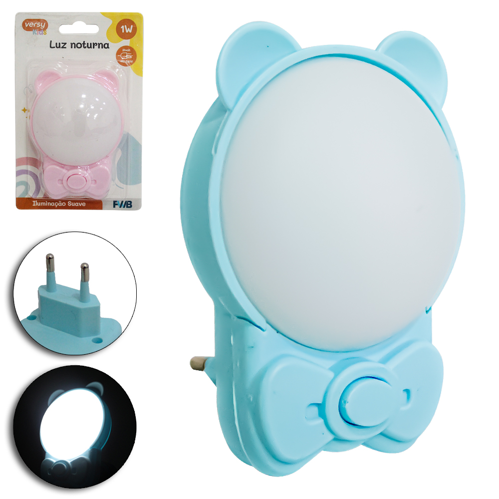 ABAJUR LUMINARIA DE TOMADA DE LED URSO GRAVATA VERSY KIDS BIVOLT