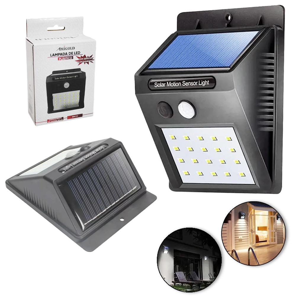 LAMPADA LUMINARIA SOLAR COM SENSOR DE PRESENCA 30 LEDS