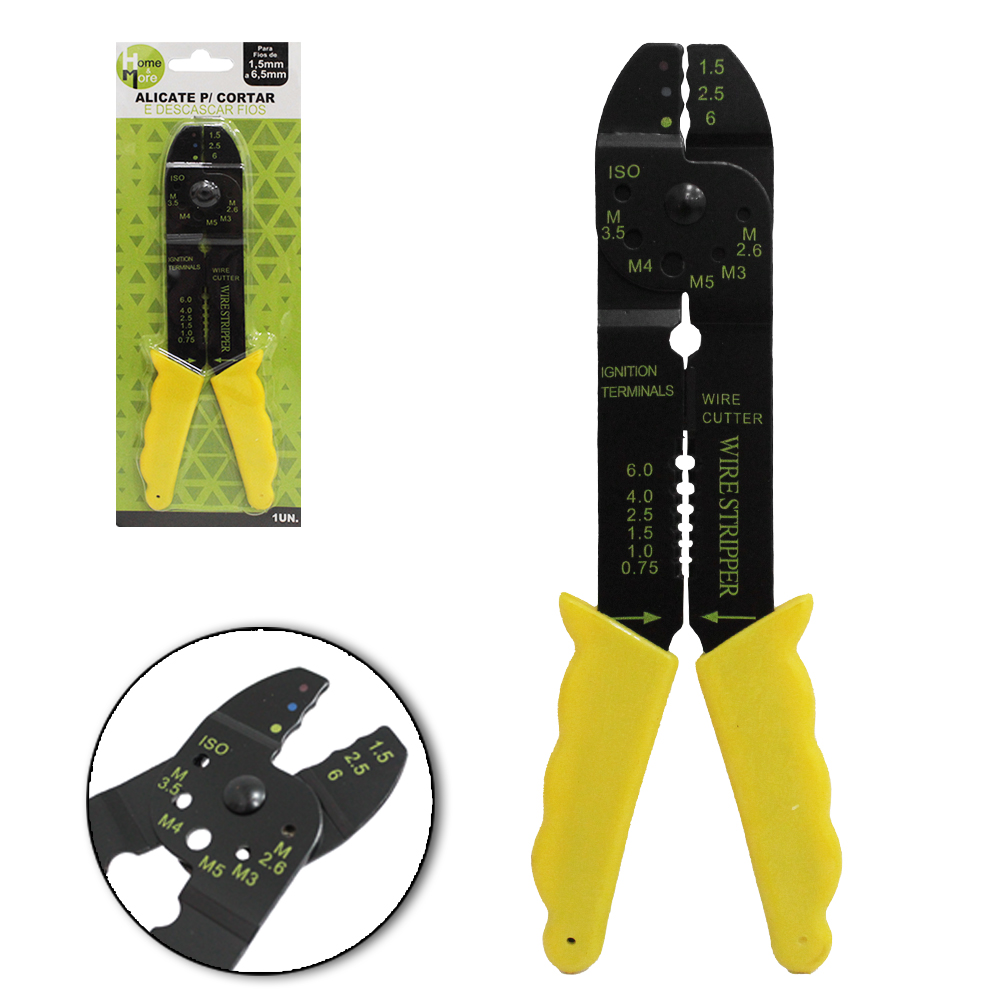 ALICATE PARA CORTAR E DESCASCAR FIOS / DESENCAPADOR CABO AMARELO 8''