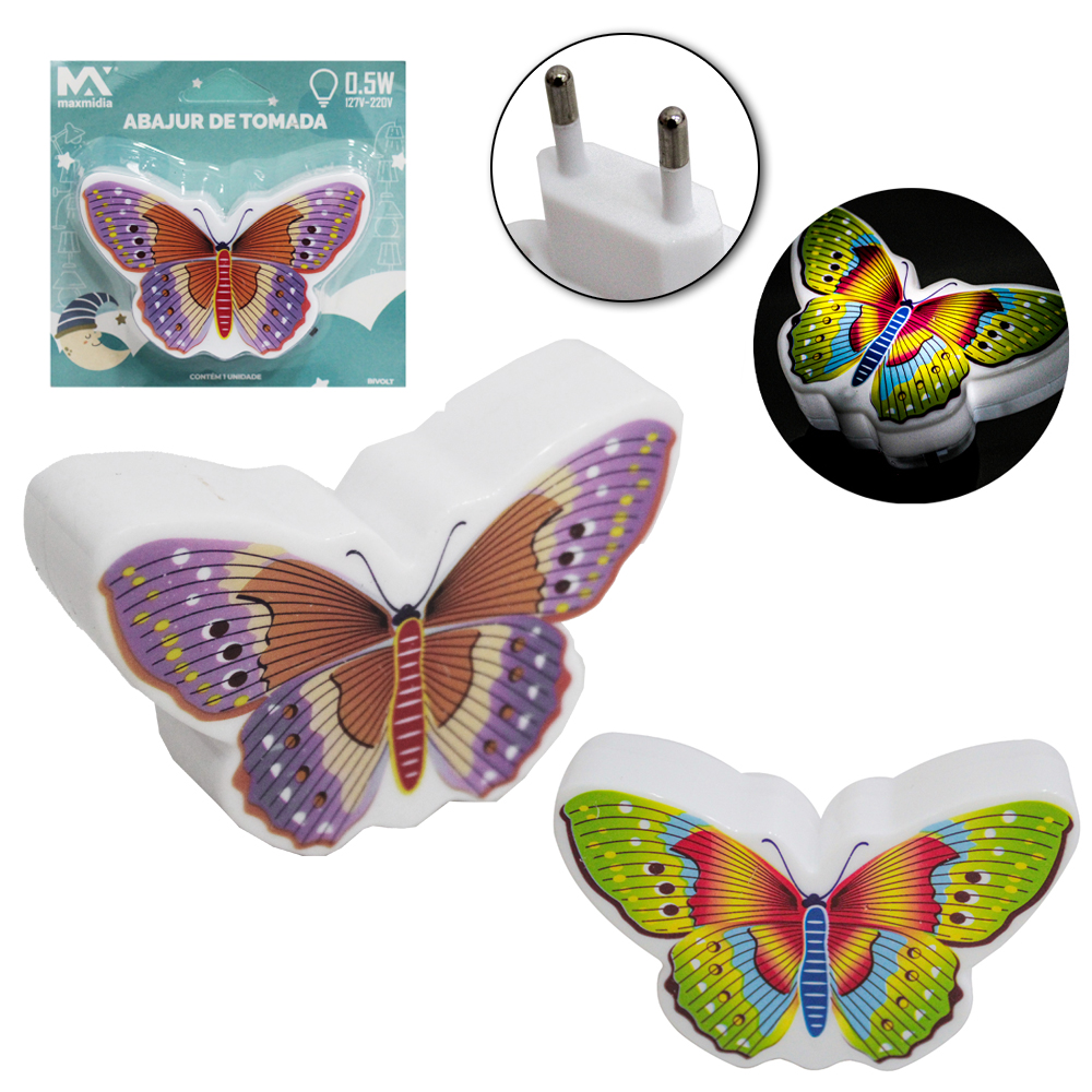 ABAJUR LUMINARIA DE TOMADA DE LED BORBOLETA BIVOLT MAXMIDIA