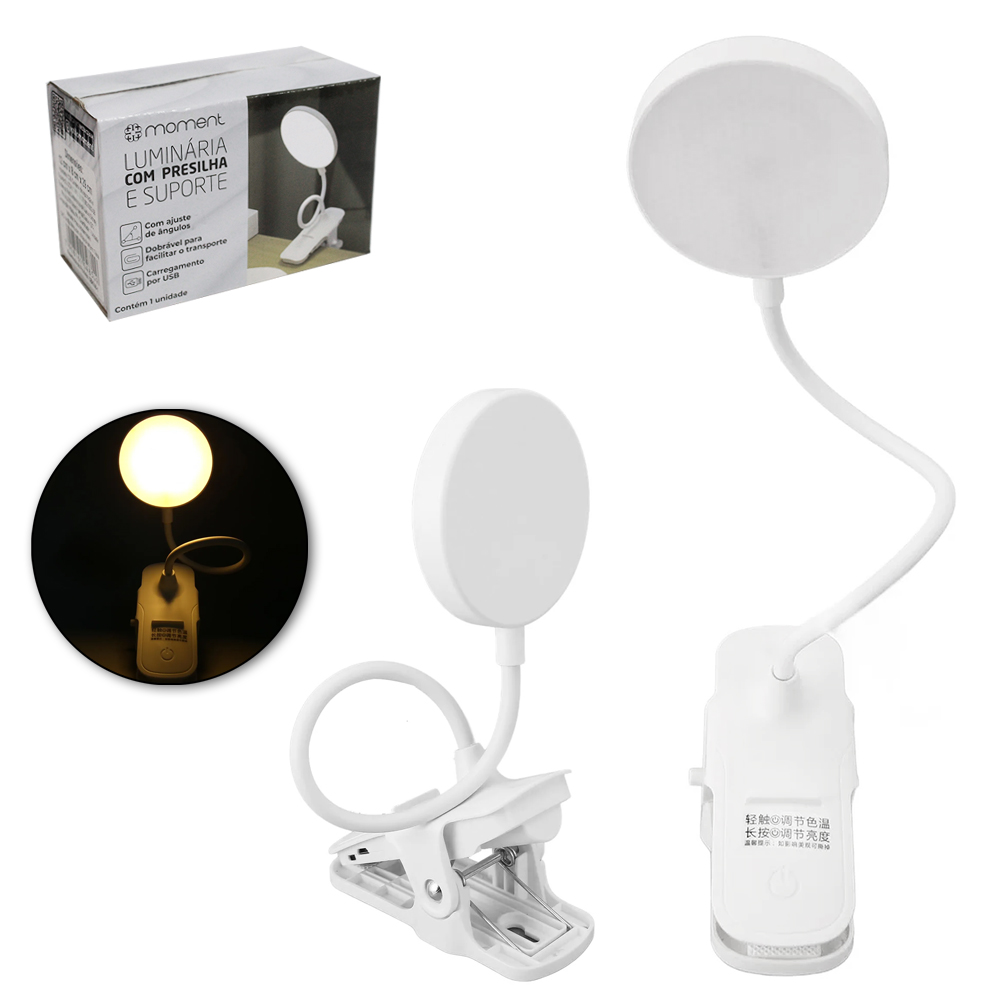 LUMINARIA DE MESA FLEXIVEL COM 12 LEDS + BASE PRESILHA DE PLASTICO E CABO USB MOMENT