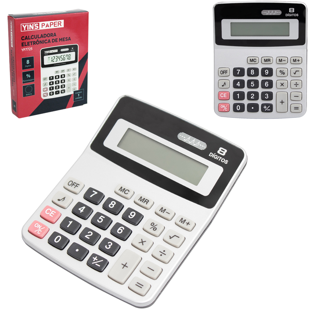 CALCULADORA ELETRONICA DE MESA 8 DIGITOS COM SOM YINS PAPER A BATERIA 13,5X10,8CM