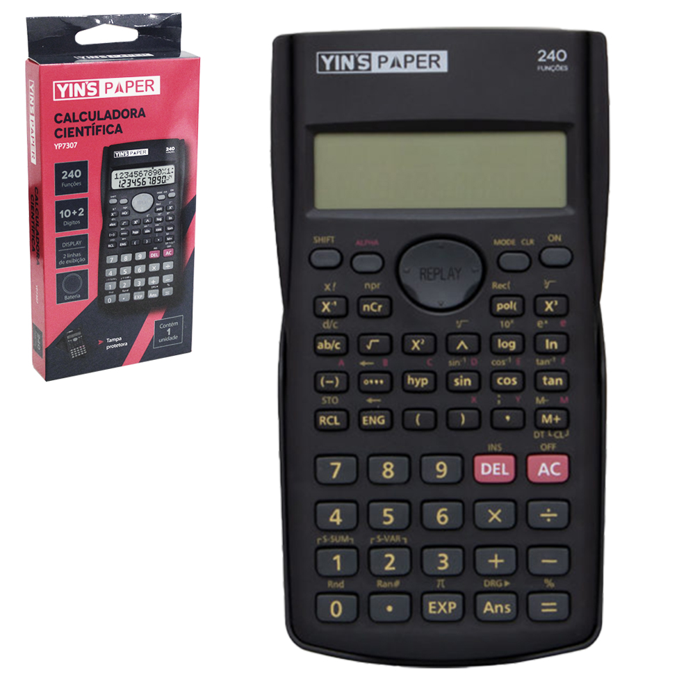 CALCULADORA CIENTIFICA 12 DIGITOS 240 FUNCOES COM CAPA YINS PAPER A BATERIA 15,9X8,4CM