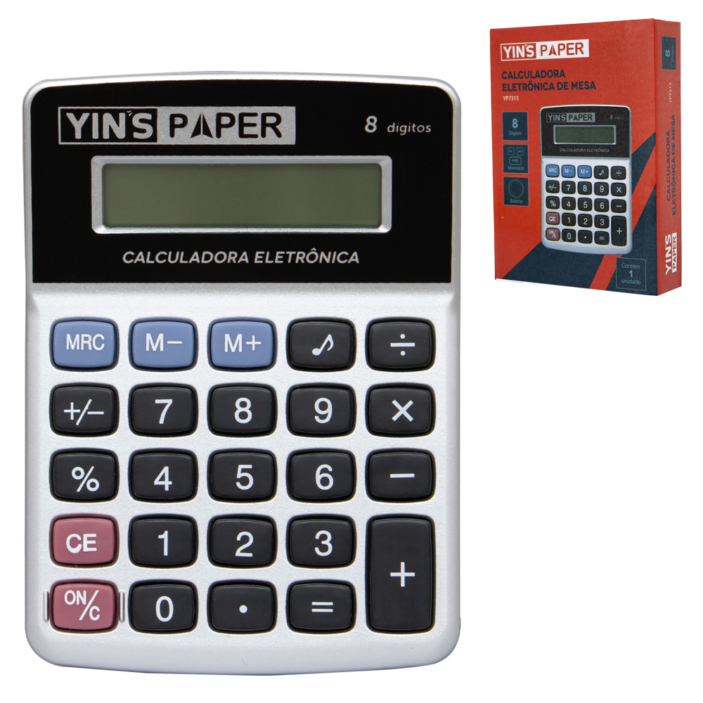 CALCULADORA ELETRONICA DE MESA 8 DIGITOS COM SOM YINS PAPER A BATERIA 11,6X8,5CM