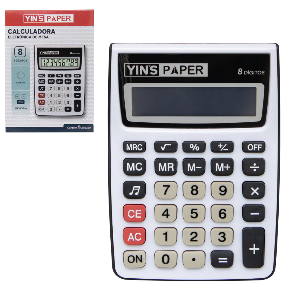CALCULADORA ELETRONICA DE MESA 8 DIGITOS COM SOM YINS PAPER A BATERIA 14,7X10,6CM