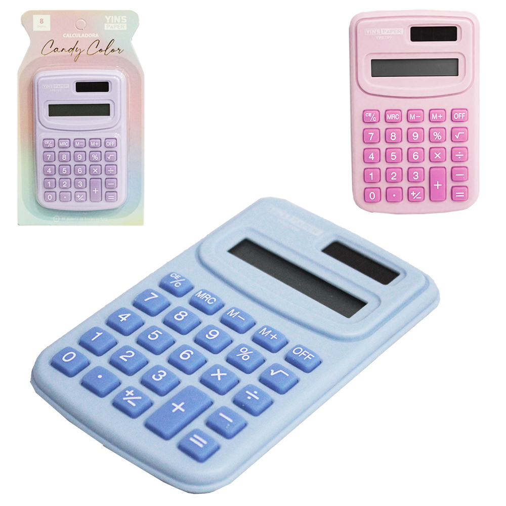 CALCULADORA ELETRONICA 8 DIGITOS CANDY COLOR YINS PAPER SOLAR 10X6,5CM