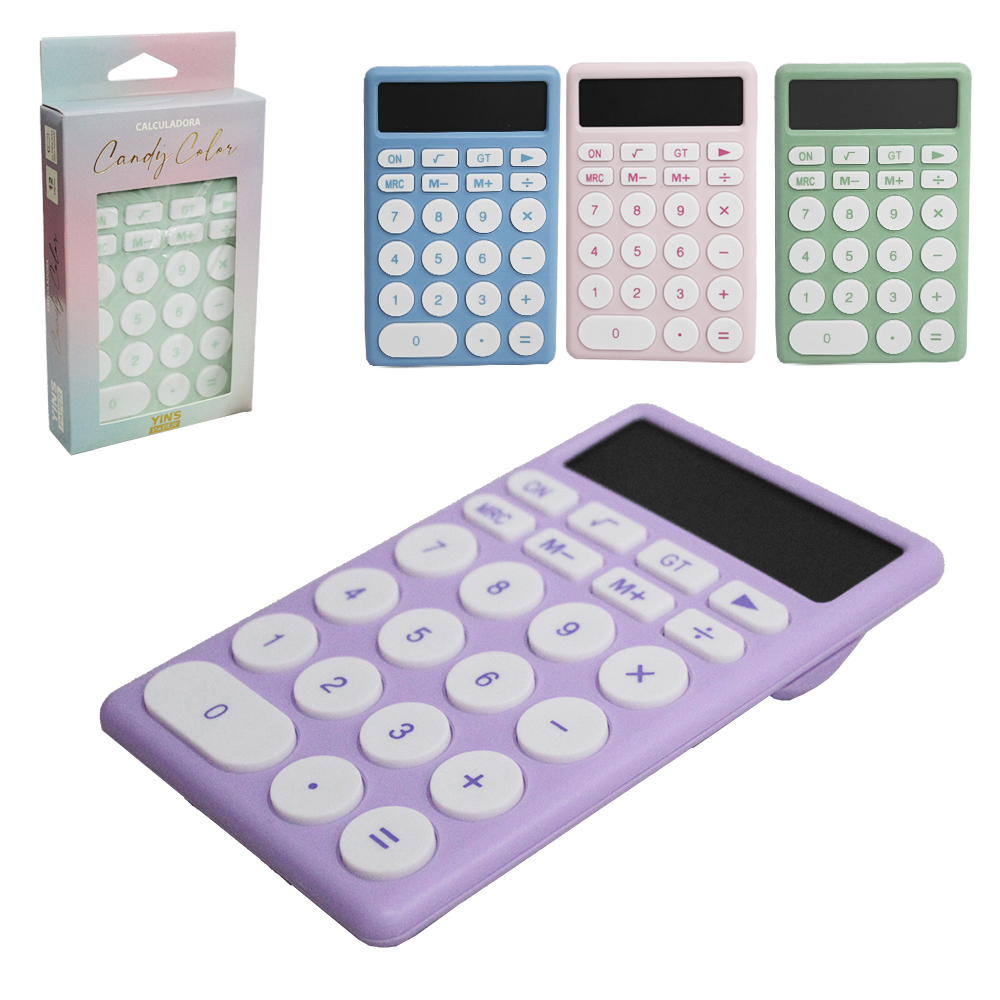 CALCULADORA ELETRONICA 12 DIGITOS CANDY COLOR YINS PAPER A PILHA 14X8,5CM