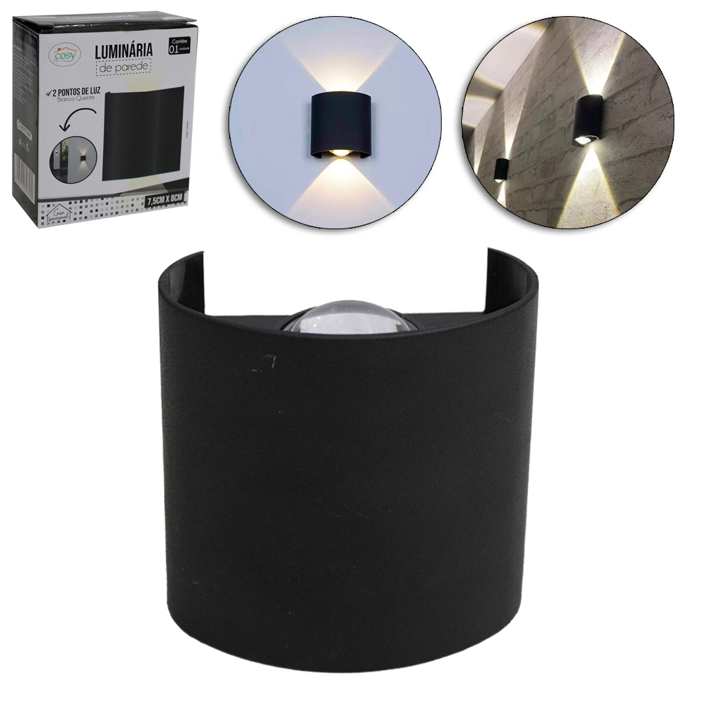 LUMINARIA DE PAREDE COM 2 PONTOS DE LUZ DE LED BRANCO QUENTE 4W BIVOLT 8X7,5CM