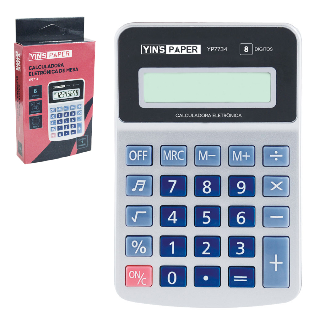 CALCULADORA ELETRONICA DE MESA 8 DIGITOS COM SOM YINS PAPER A BATERIA 11,9X7,8CM