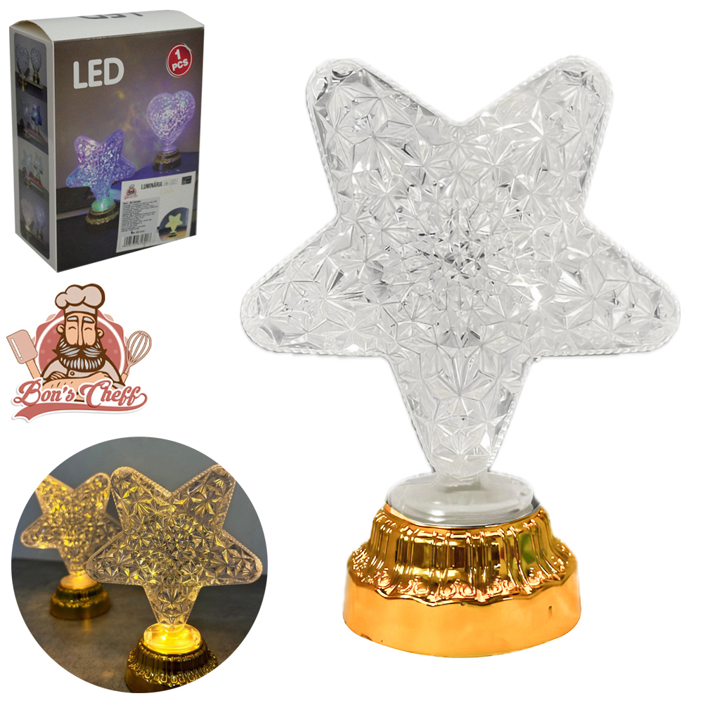 ABAJUR LUMINARIA DE LED ESTRELA A BATERIA 13,5X11X6,5CM