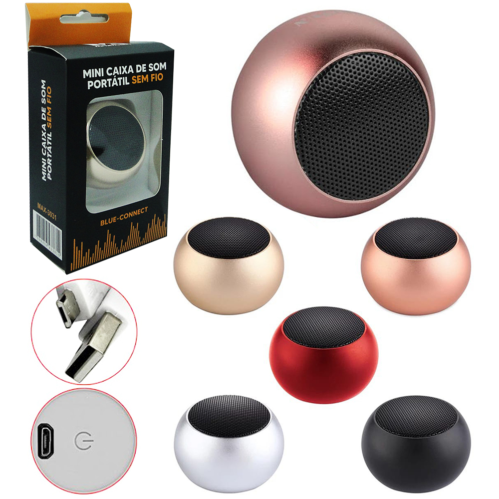 MINI CAIXA DE SOM PORTATIL RECARREGAVEL BLUETOOTH CABO USB NA CAIXA