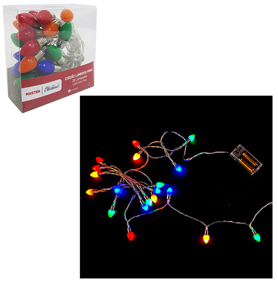 ENFEITE LUMINOSO 20 LEDS PINHA FIXA COLORS 2M A PILHA