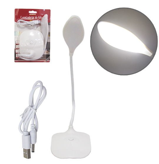 LUMINARIA DE MESA FLEXIVEL A PILHA / USB COM 20 LEDS