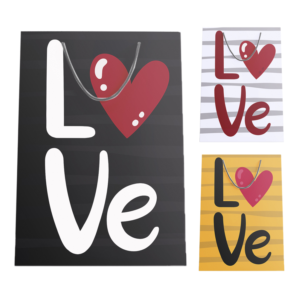 SACOLA DE PAPEL PARA PRESENTE LOVE GLITTER COLORS 23,5X19,5X8CM