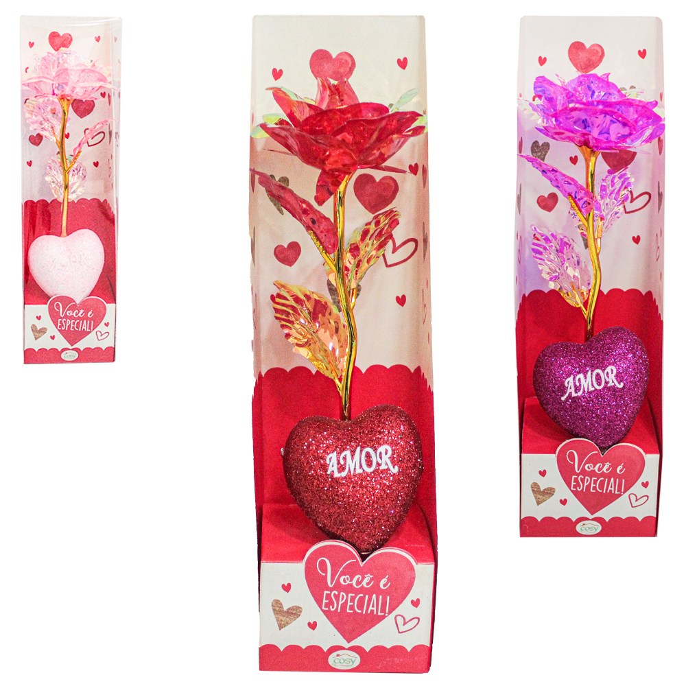 FLOR ARTIFICIAL BOTAO ROSA E CORACAO AMOR 23X7,5CM