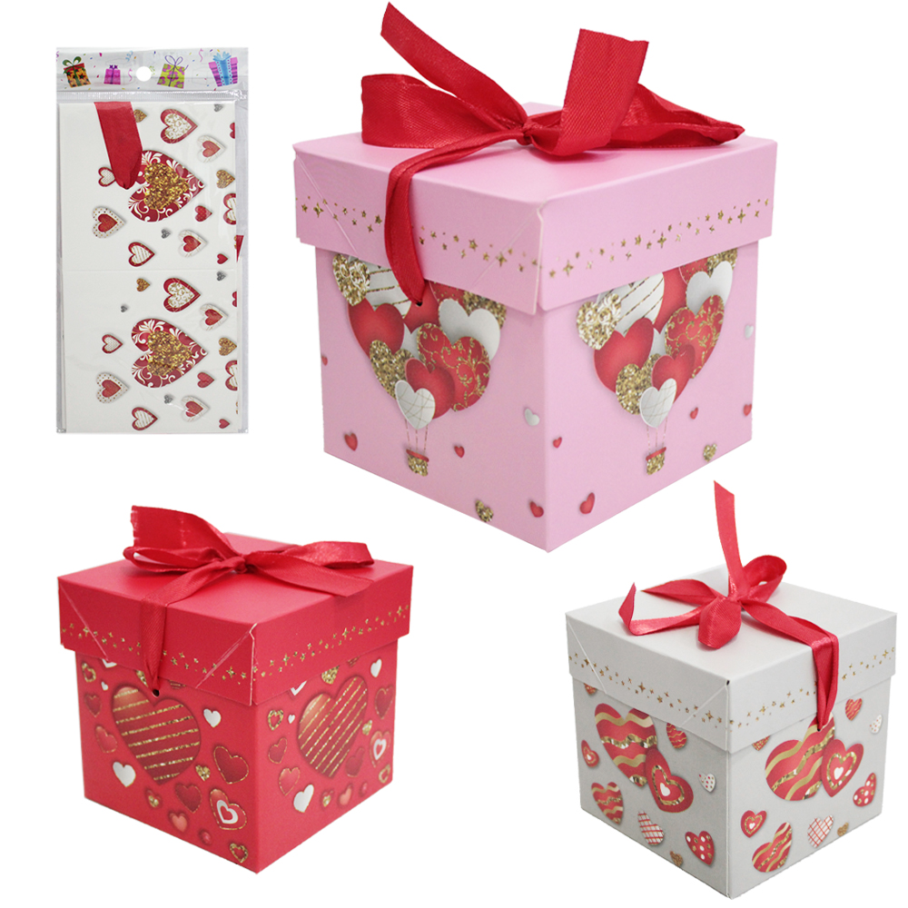 CAIXA CUBO DE PAPEL PARA PRESENTE CORACOES 10CM