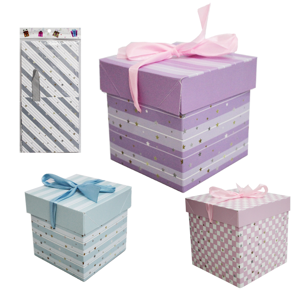 CAIXA CUBO DE PAPEL PARA PRESENTE ESTRELAS 15CM