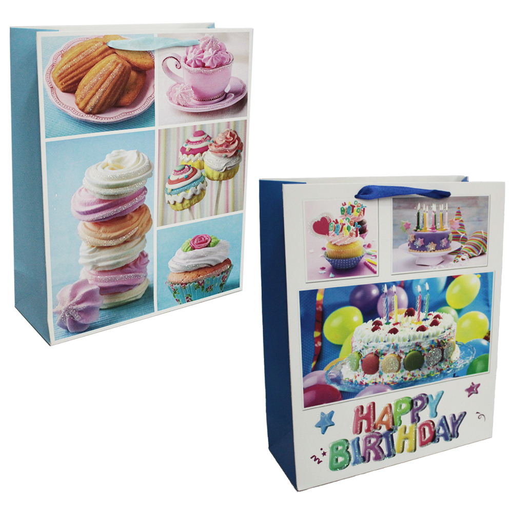SACOLA DE PAPEL PARA PRESENTE LUXO HAPPY BIRTHDAY COM GLITTER 32X26X10CM
