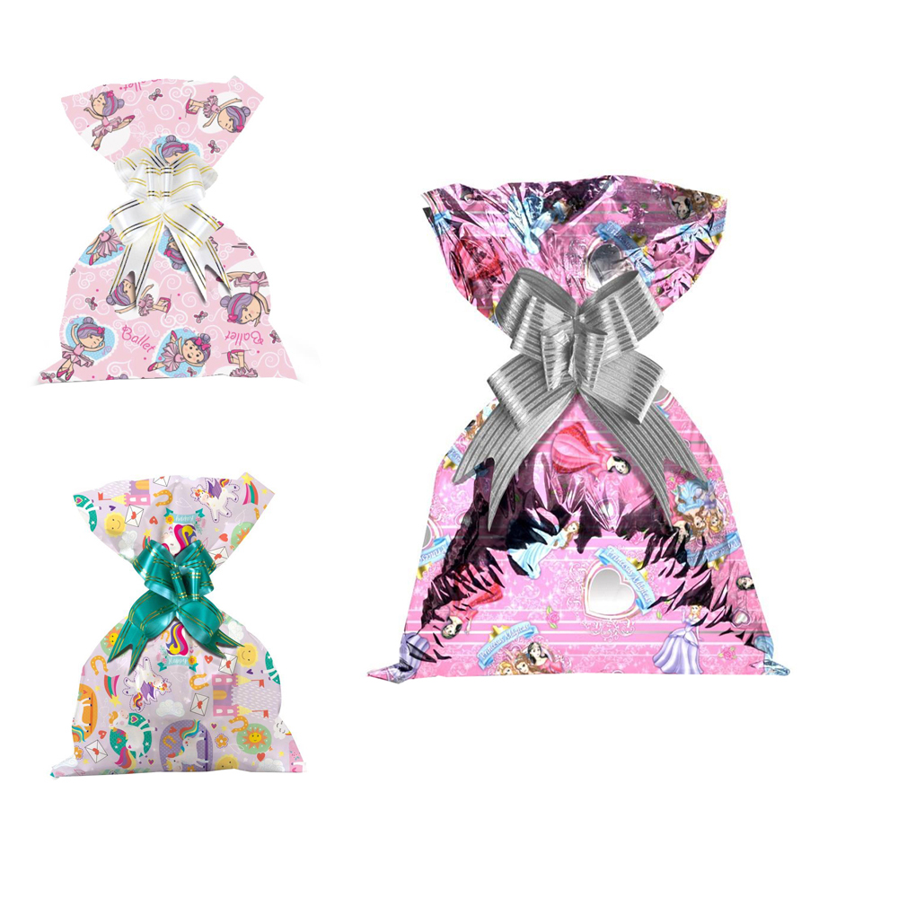 SACO DE PRESENTE INFANTIL FEMININO COM 50 PECAS 20X29CM