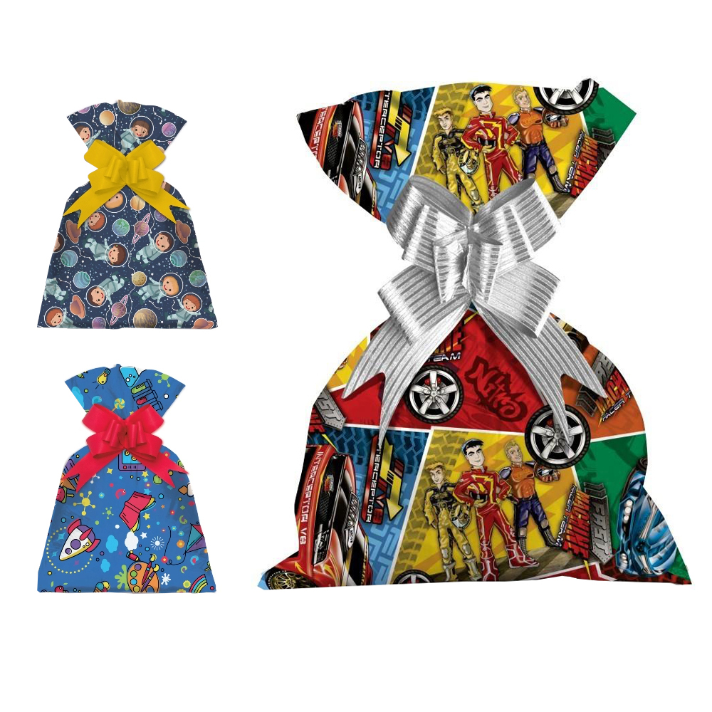 SACO DE PRESENTE INFANTIL MASCULINO COM 50 PECAS 43X59CM