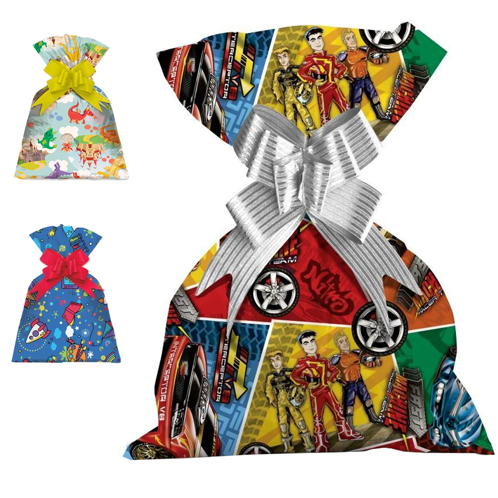 SACO DE PRESENTE INFANTIL MASCULINO COM 25 PECAS 58X89CM