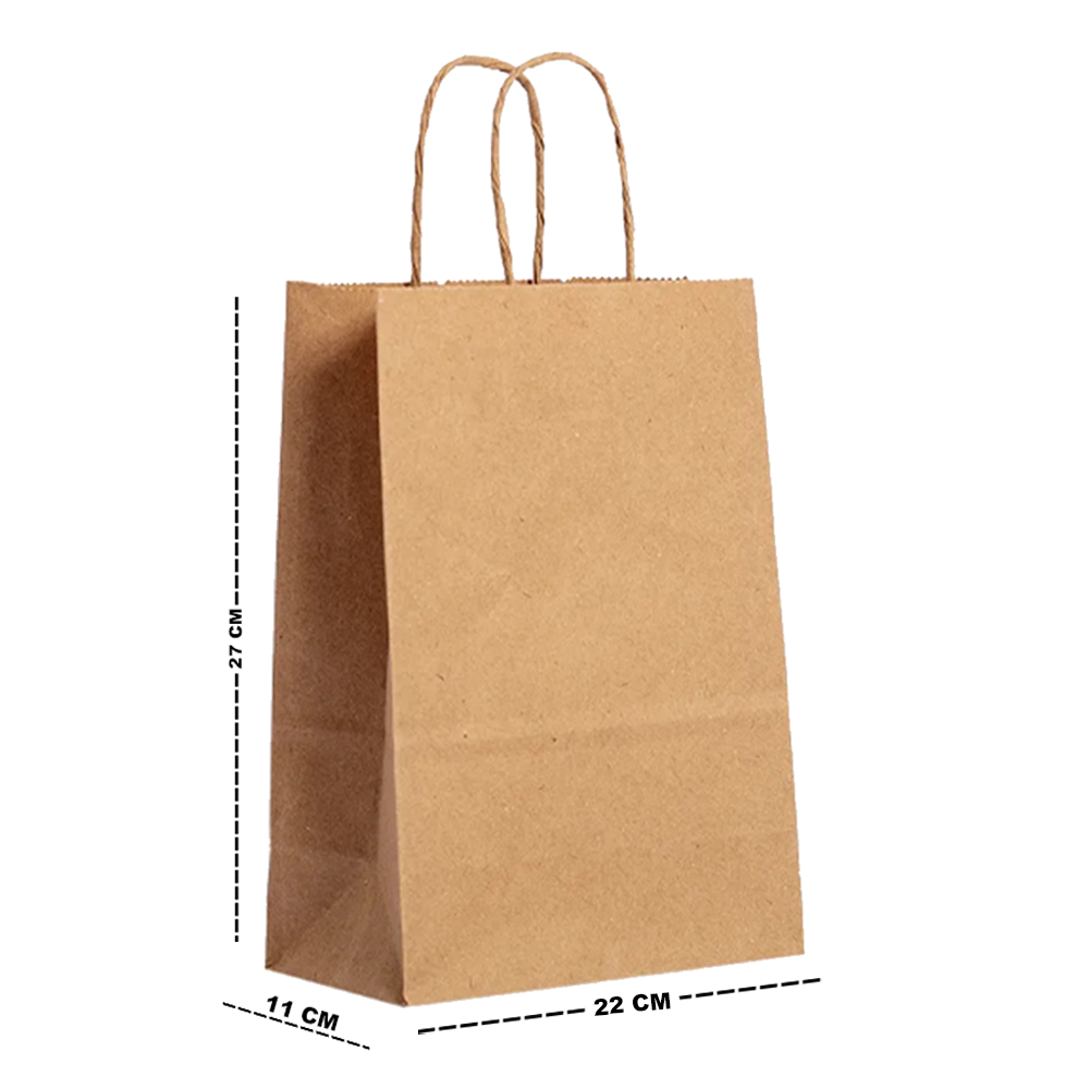 SACOLA DE PAPEL PARA PRESENTE KRAFT MARROM 27X22X11CM